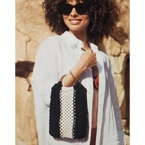 Laude the Label Mini Macrame Black and White Bag with Wooded Handles